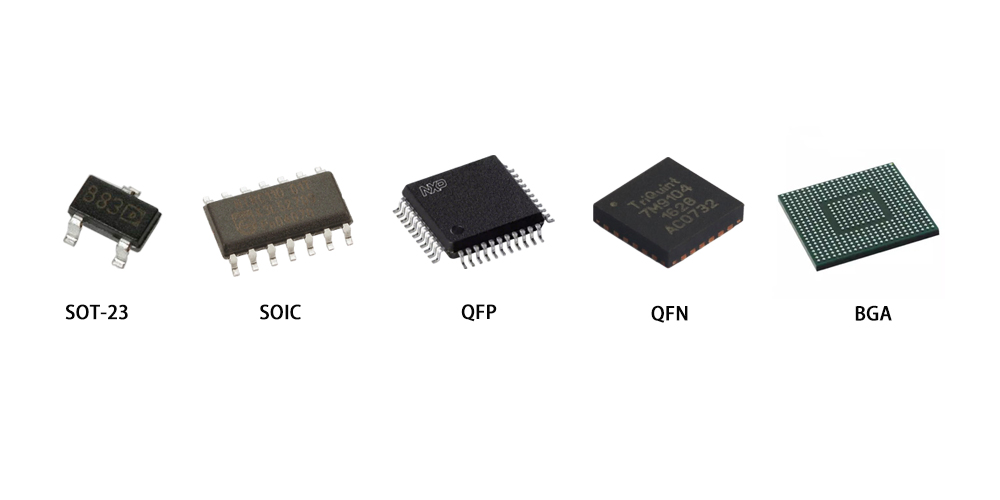 SOT23 SOIC QFP QFN BGA package size comparison